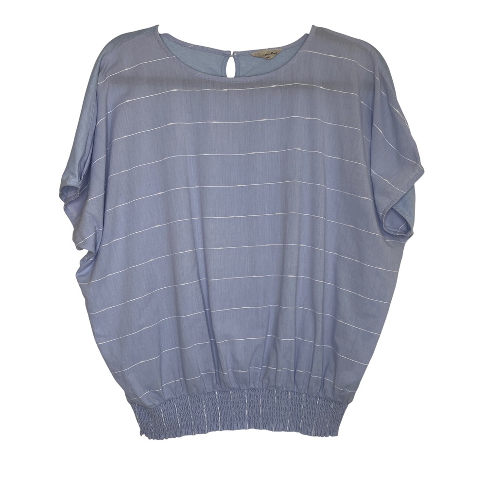 Samansa Mos2 Blouse Womens OS Blue‎ Striped Smocked Hem Dolman Sleeve Top